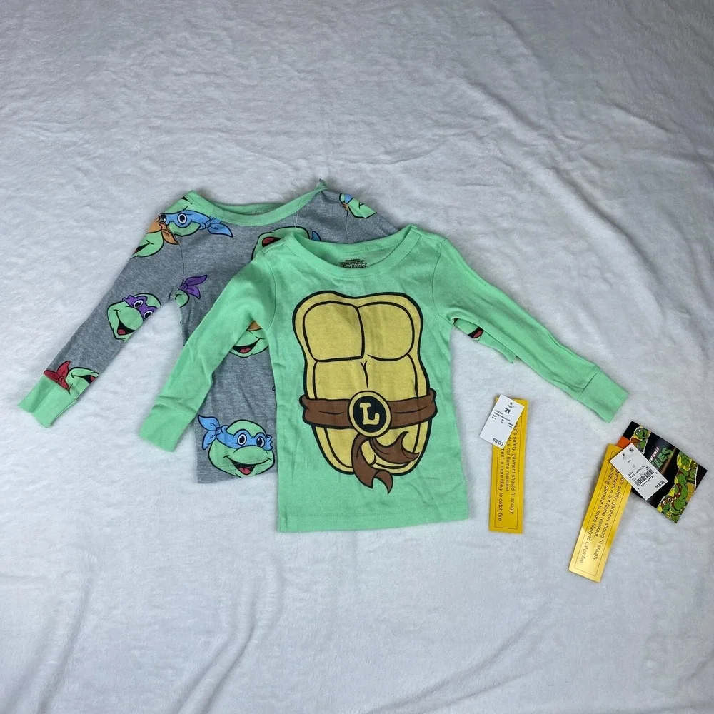 Teenage Mutant Ninja Turtles Lot of 2 Pajama Top Boys 2T Green Cartoon Character